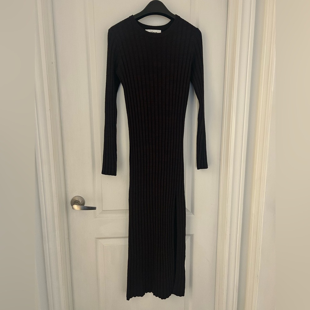 Minimum Dark Brown & Navy Ribbed Sweater Bodycon Maxi Dress - Picture 3 of 7